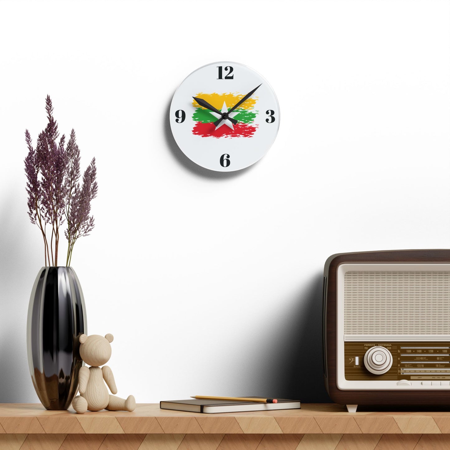 Acrylic Wall Clock With Myanmar Flag