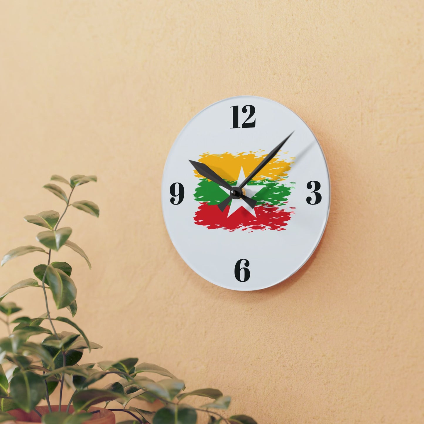 Acrylic Wall Clock With Myanmar Flag