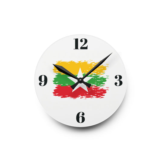 Acrylic Wall Clock With Myanmar Flag