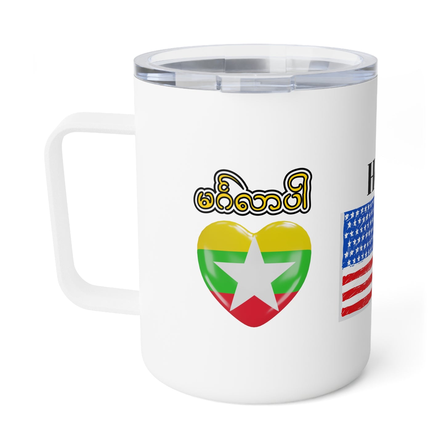 Hello Insulated Coffee Mug - 10oz USA Flag Design for Travel and Everyday Use