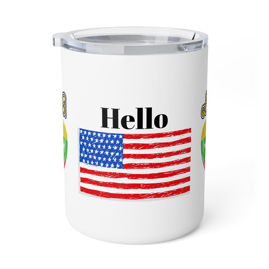 Hello Insulated Coffee Mug - 10oz USA Flag Design for Travel and Everyday Use